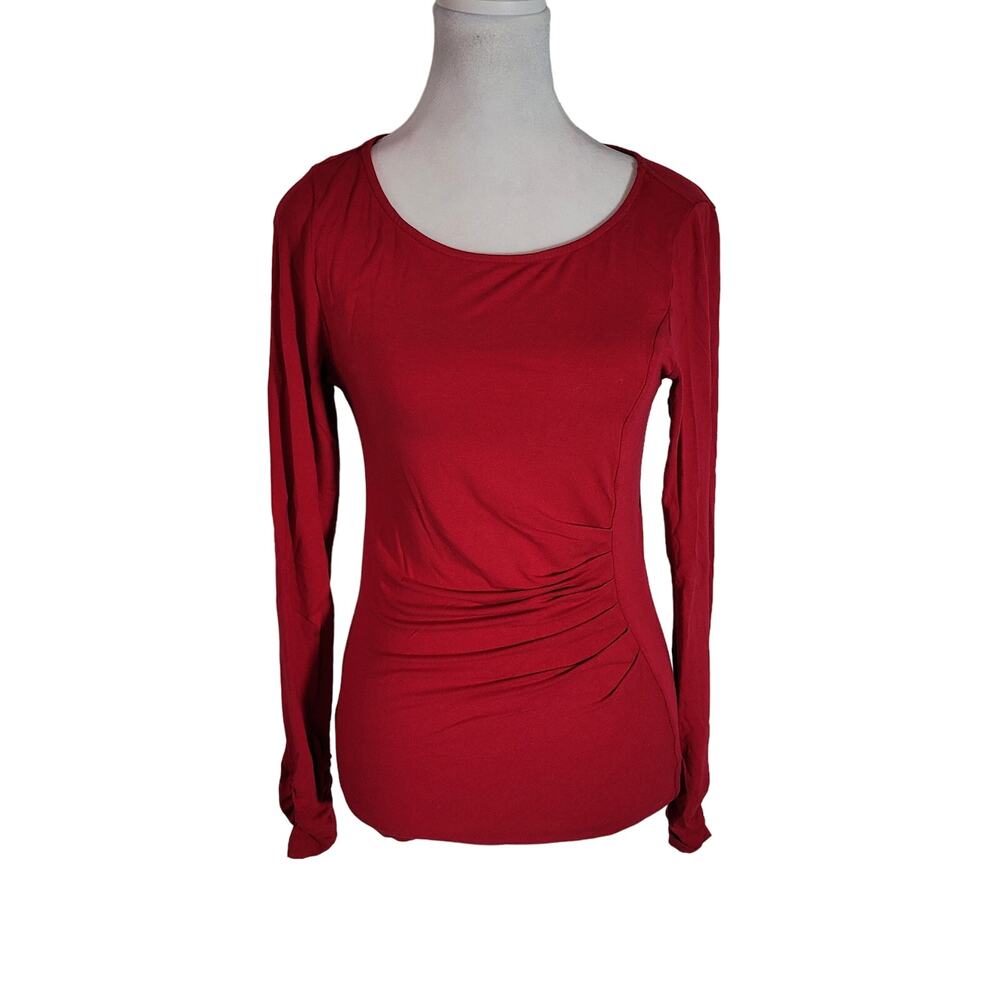 Pure Collection Size 6 Bright Pink Ruched Side Long Sleeve Scoop Neck Top